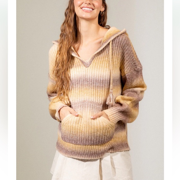 ShopEvelynne Sweaters - 35 Boho Mocha and Mustard Ombre Hooded
Sweater